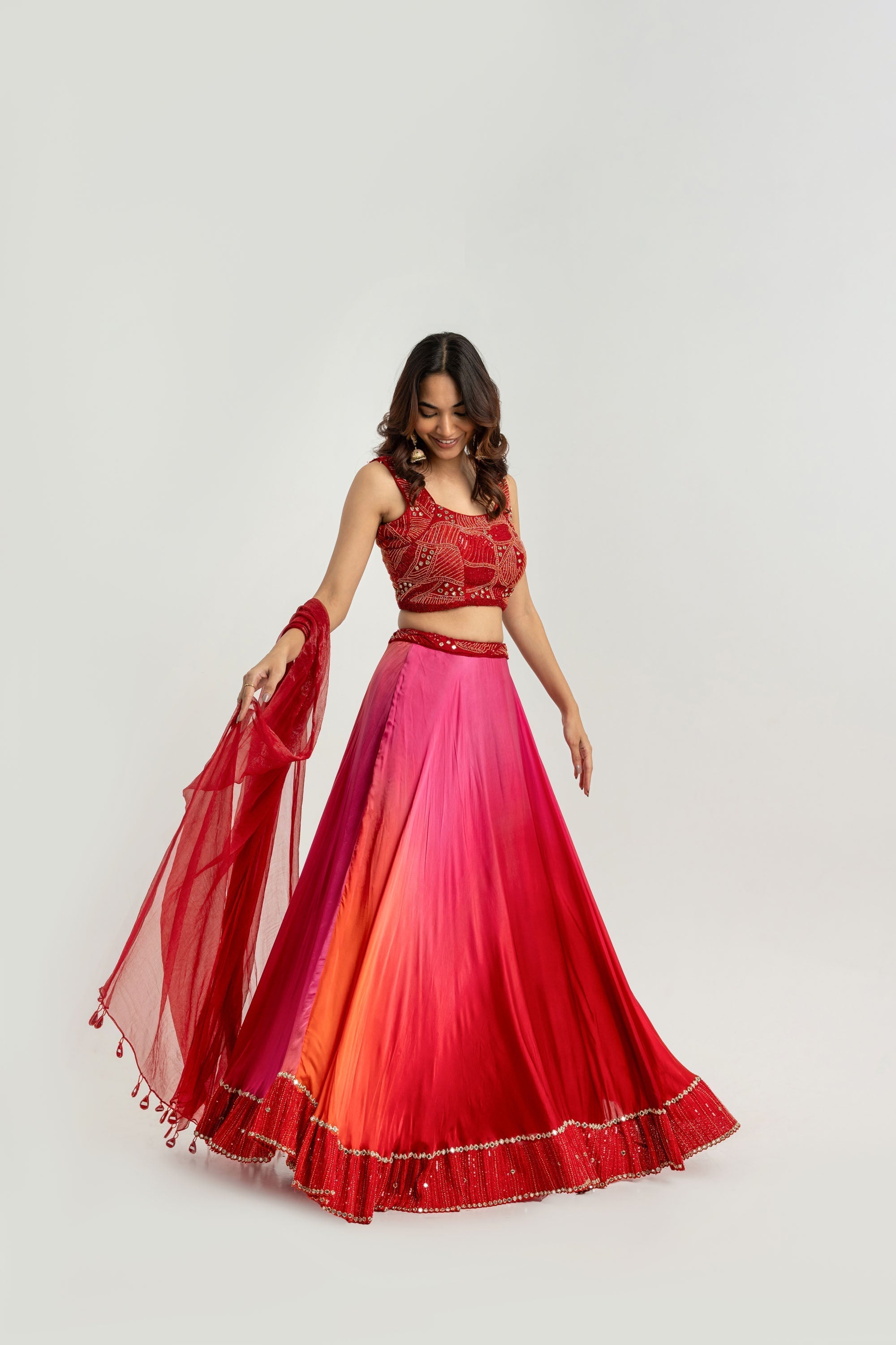 RED SHADED LEHNGA SET