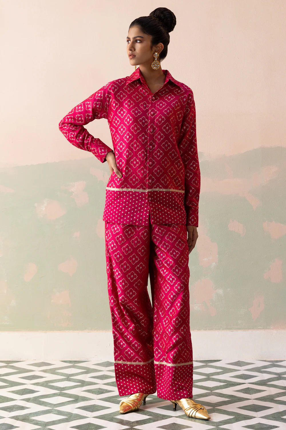 Raw Silk Benarasi Jaal Shirt & Pants with Zari Tissue Border