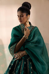 Benarasi Raw Silk Buti Lehenga with Brass Jaal Blouse & Organza Dupatta