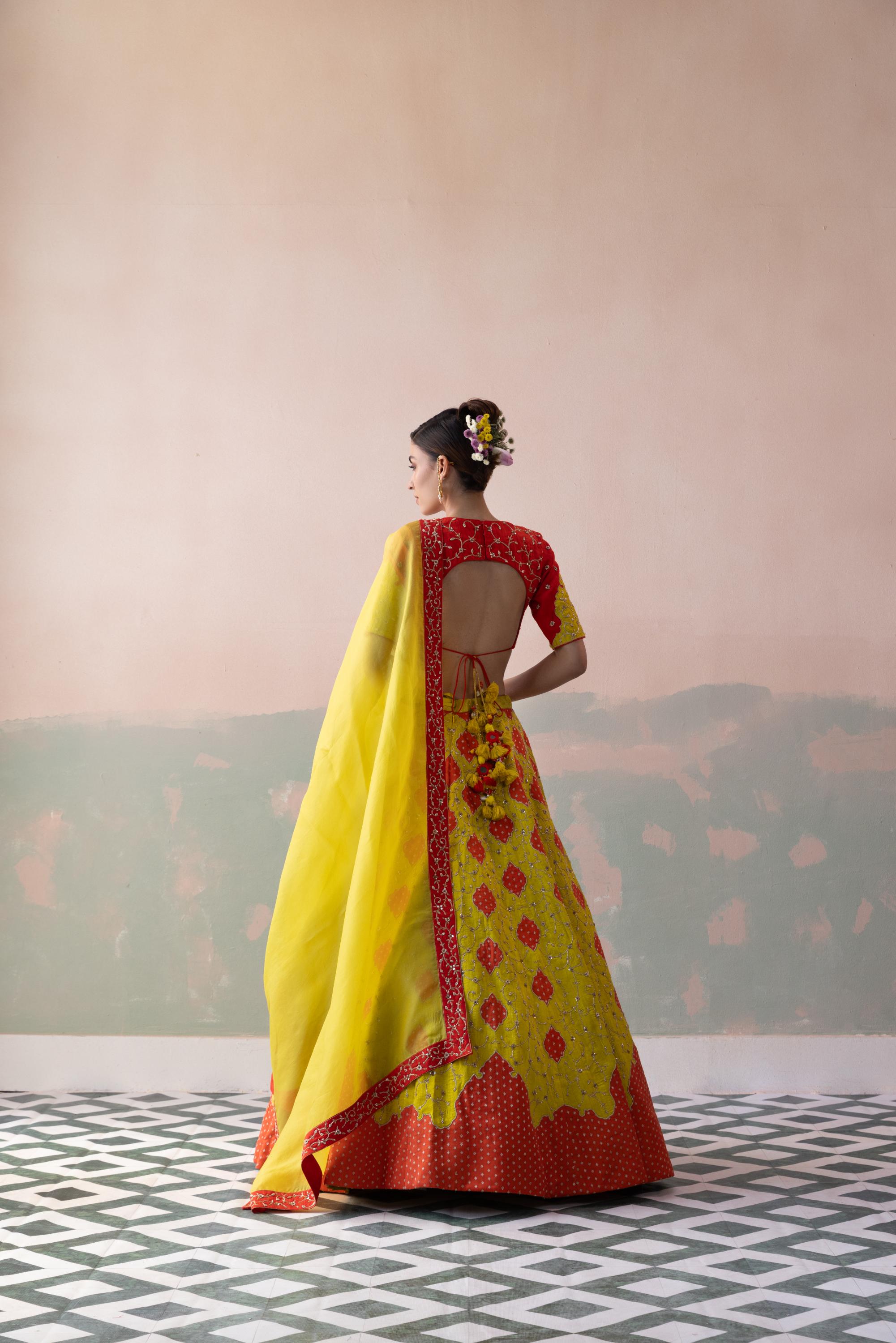Diamond Buty Benarasi Lehenga with Raw Silk Jacket Blouse & Organza Dupatta