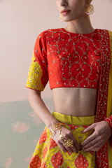 Diamond Buty Benarasi Lehenga with Raw Silk Jacket Blouse & Organza Dupatta