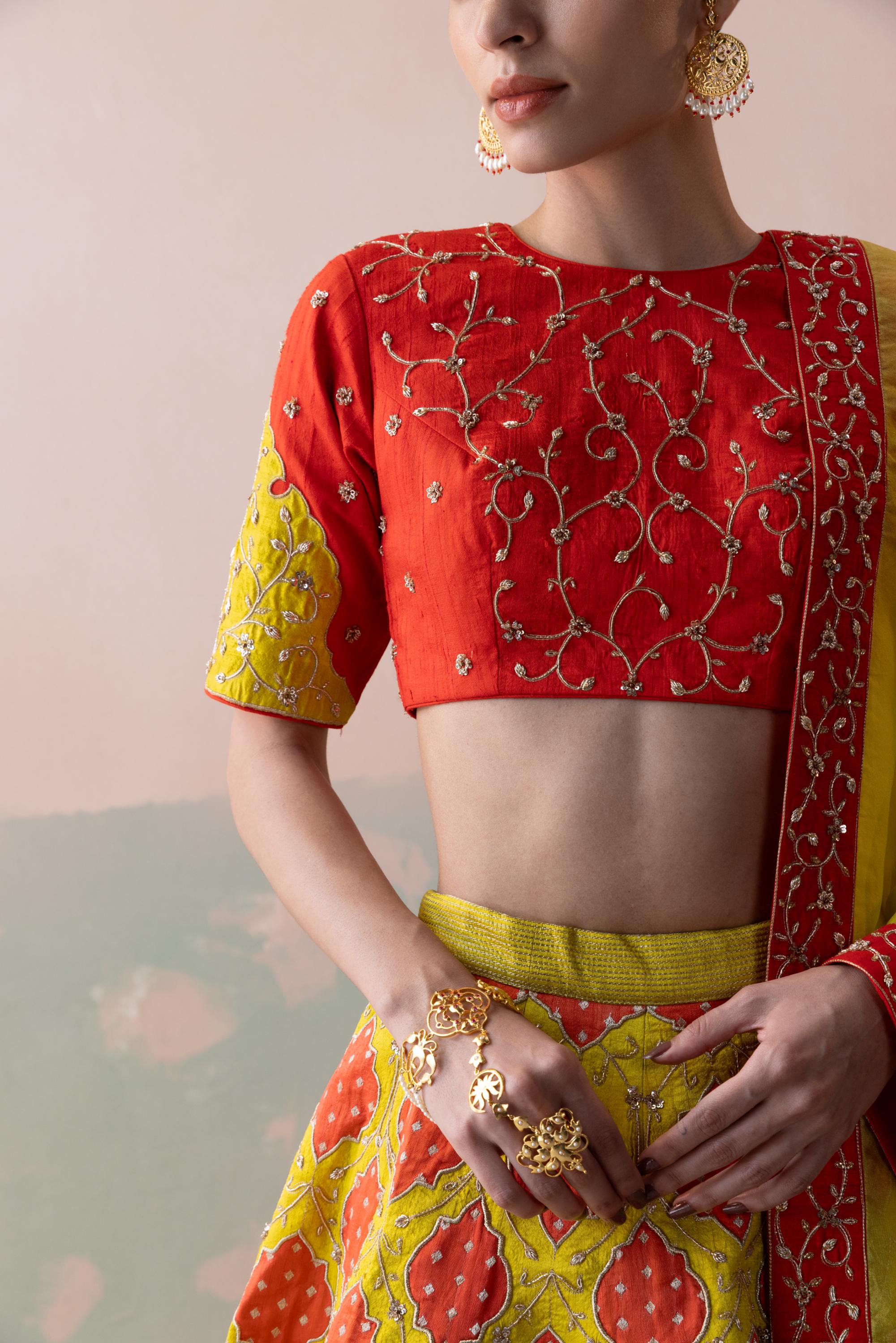 Diamond Buty Benarasi Lehenga with Raw Silk Jacket Blouse & Organza Dupatta