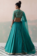 Moonga Silk Polka Dot Lehenga with Raw Silk Zari Appliqué Blouse & Organza Dupatta