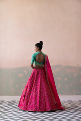Raw Silk Keri Jaal Lehenga with Benarasi Buty Blouse & Organza Dupatta