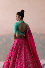 Raw Silk Keri Jaal Lehenga with Benarasi Buty Blouse & Organza Dupatta