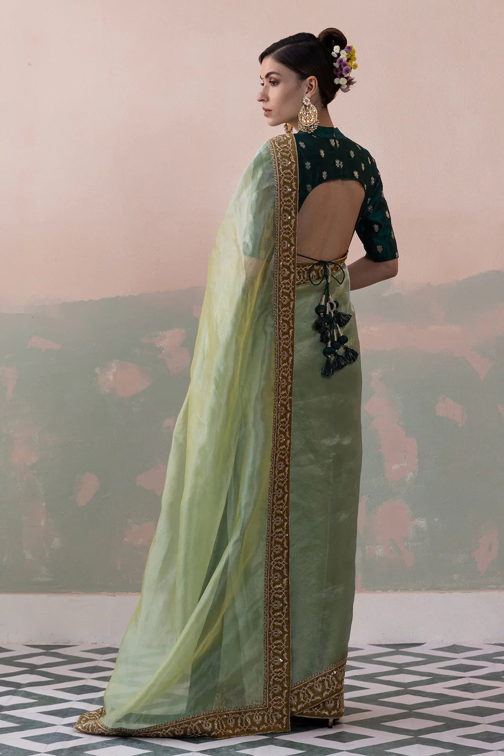 Tissue Silk Saree with Raw Silk Buty Blouse & Petticoat