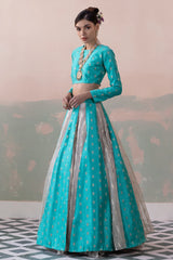 Raw Silk Buty Lehenga with Zari Silver Crushed Tissue Underskirt & Blouse