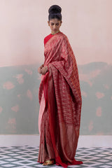 Kattan Silk Tiger Motif Benarasi Saree with Chevron Border & Petticoat
