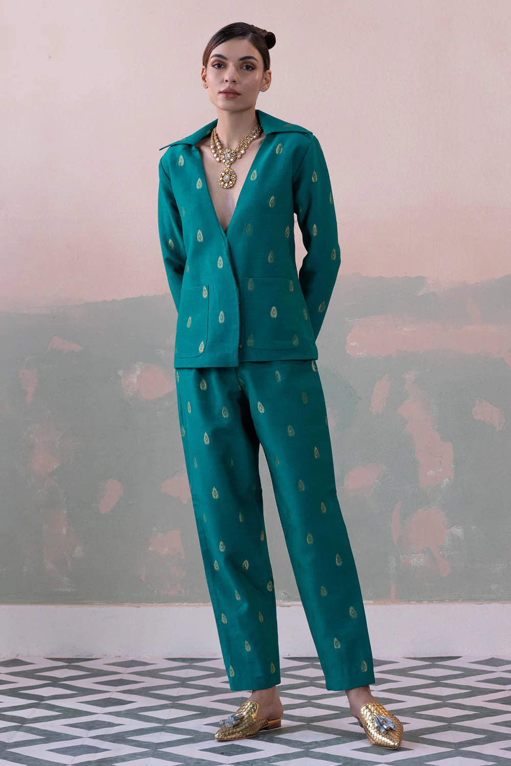 Moonga Silk Handwoven Blazer & Pants Set