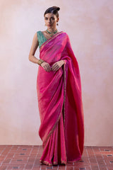 Silk Satin Checked Saree with Zari Tissue Stripe Blouse & Petticoat