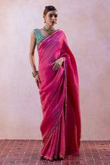 Silk Satin Checked Saree with Zari Tissue Stripe Blouse & Petticoat