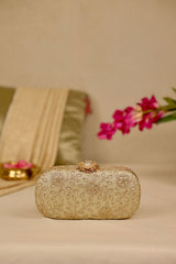 Tarang cutwork Capsule clutch - Light gold
