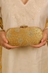Tarang cutwork Capsule clutch - Mustard