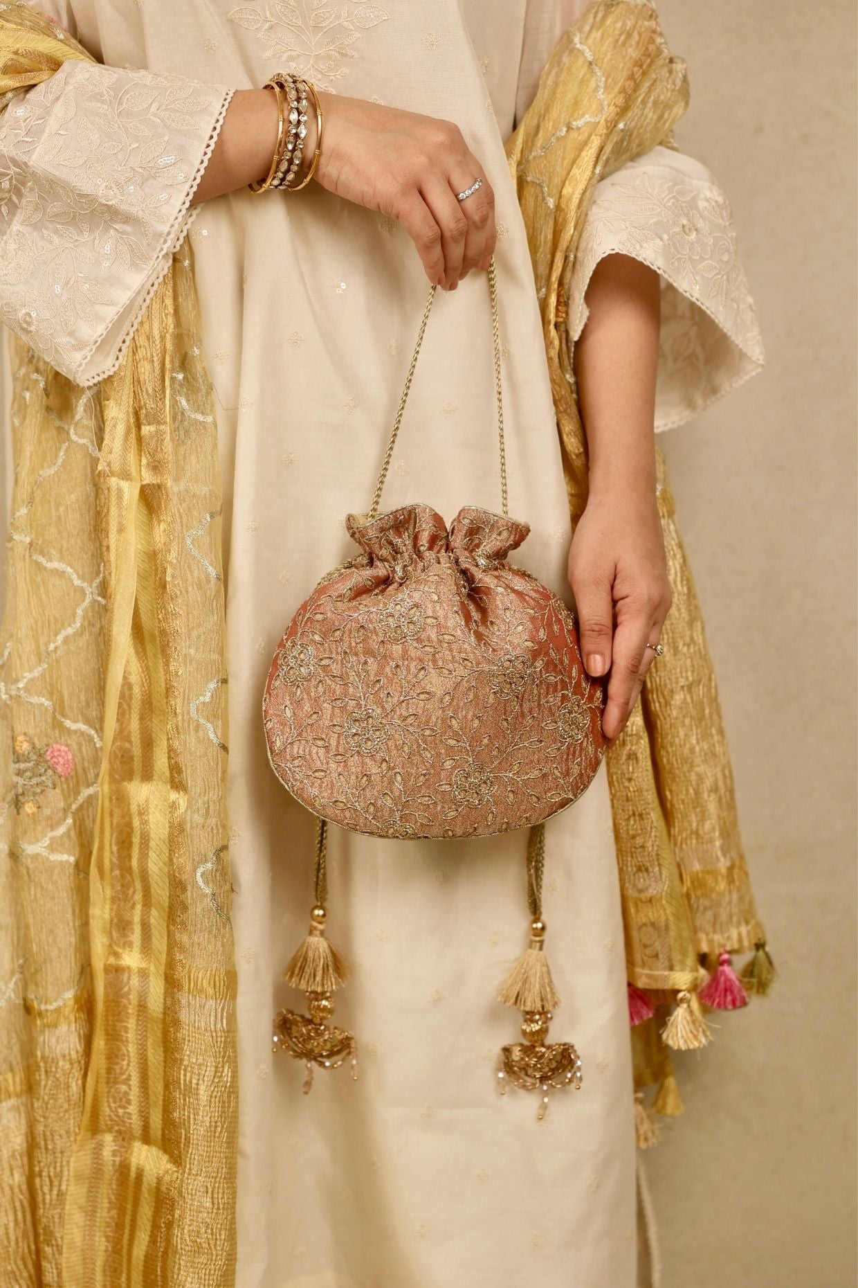 Tarang cutwork potli - Copper