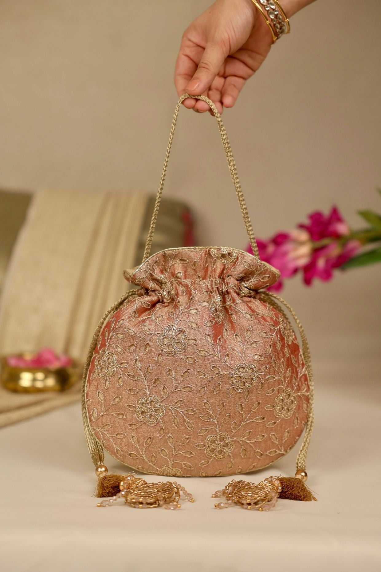 Tarang cutwork potli - Copper