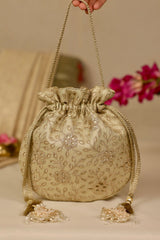Tarang cutwork potli - Light gold