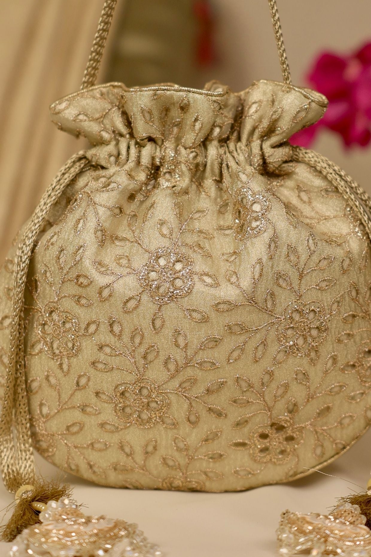 Tarang cutwork potli - Light gold