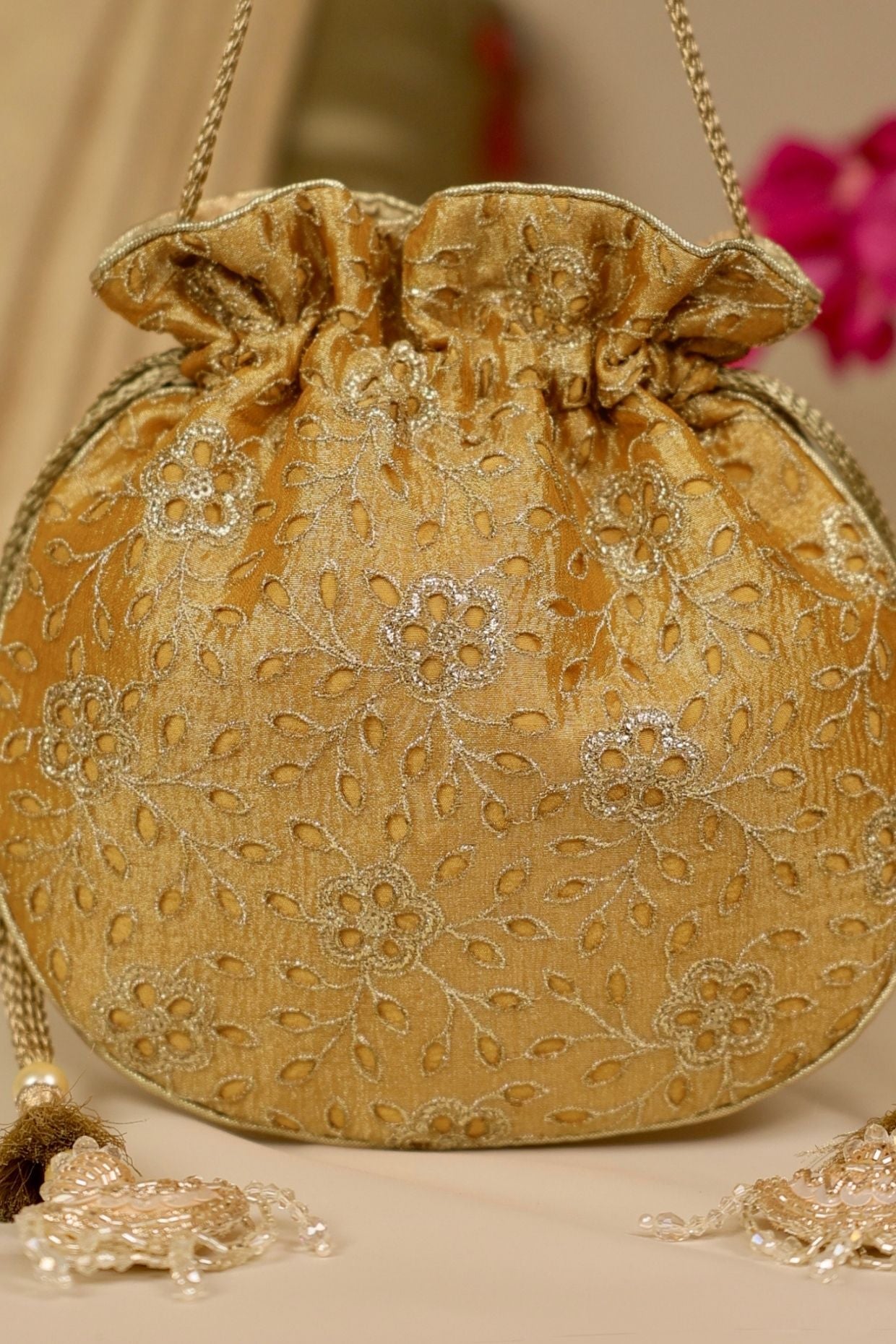 Tarang cutwork potli - Mustard