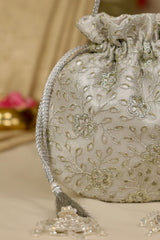 Tarang cutwork potli - Silver