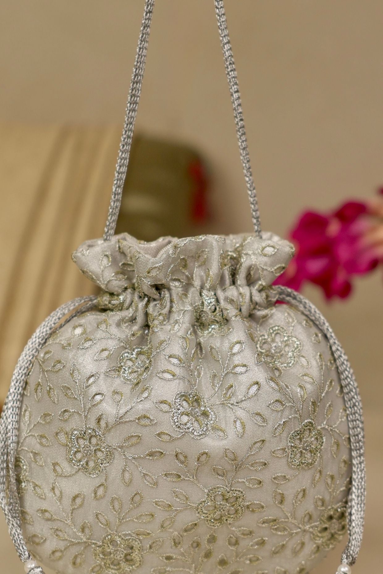 Tarang cutwork potli - Silver