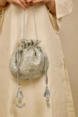 Tarang cutwork potli - Silver