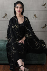 The Midnight Aurelia | Embroidered Fine Merino Stole