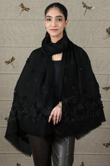 The Onyx Petal | Embroidered Fine Wool Silk Stole