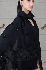 The Onyx Petal | Embroidered Fine Wool Silk Stole