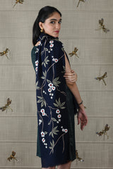 The Sapphire Blossom | Embroidered Fine Wool Silk Stole