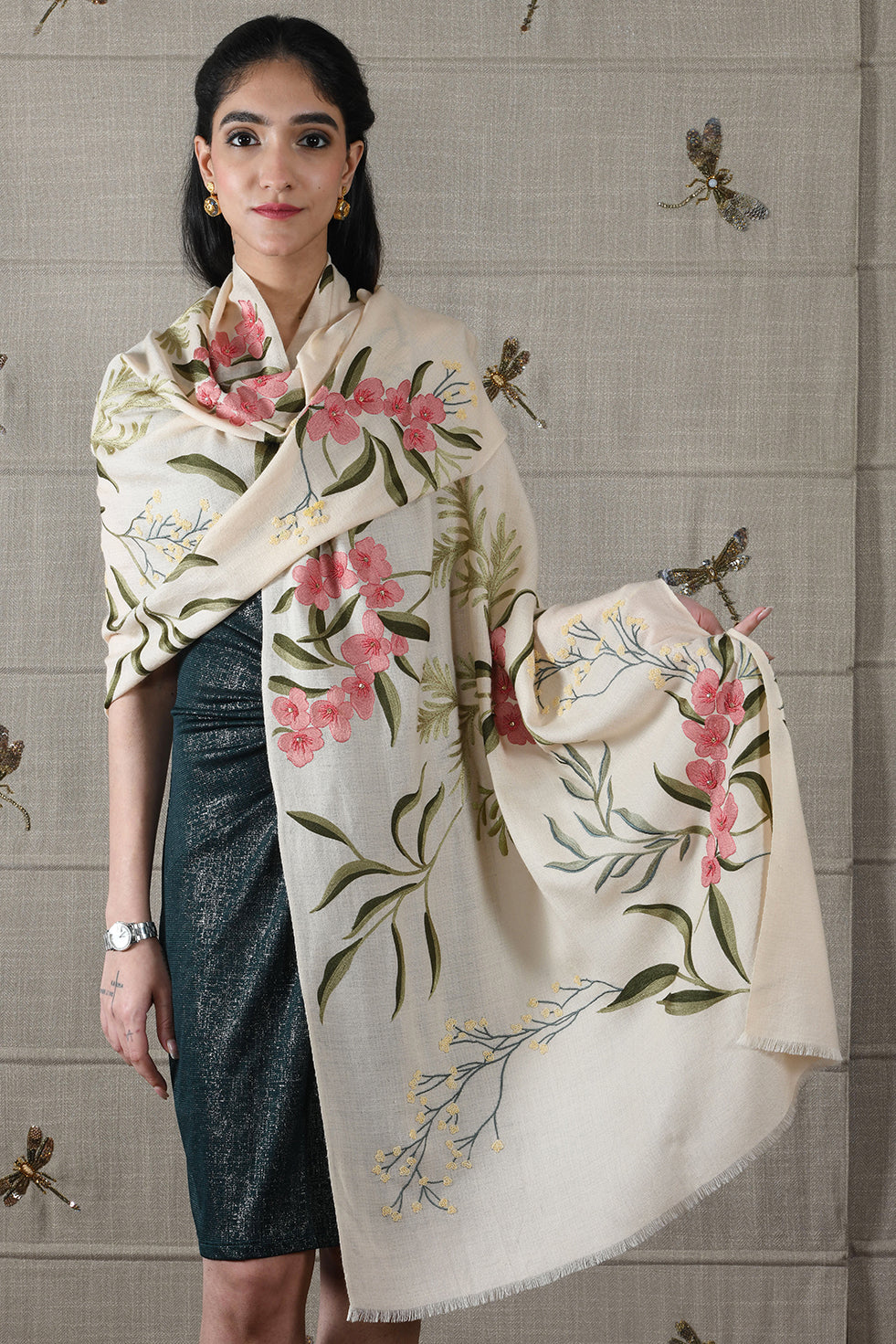 The Spring Awakening | Embroidered Fine Wool Silk Stole