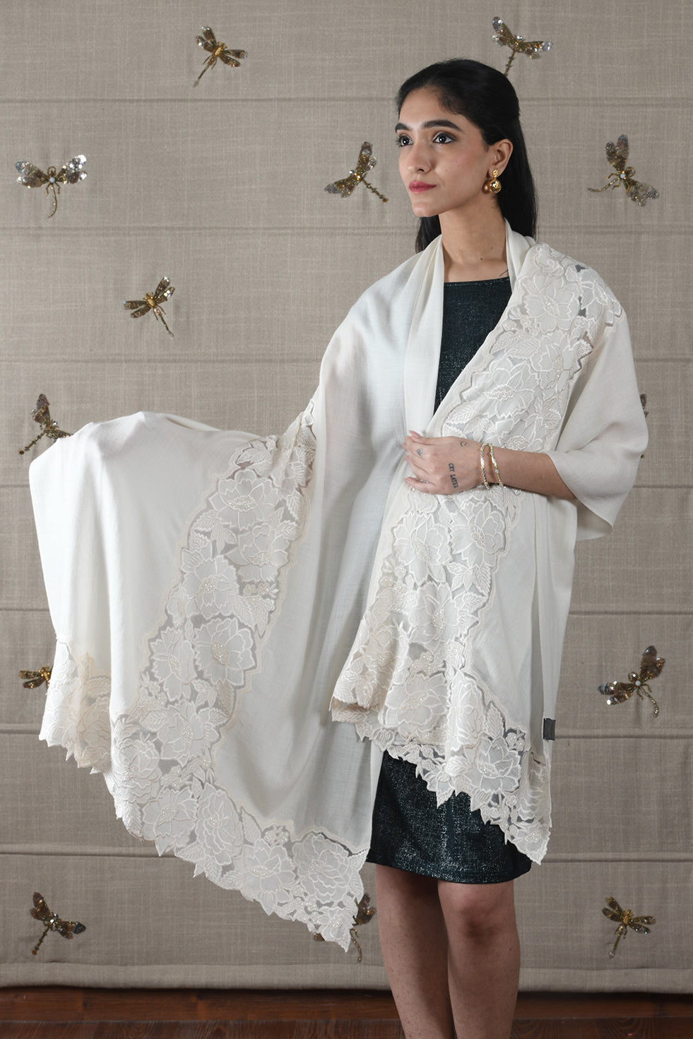 The Timeless Symphony | Embroidered Fine Wool Silk Stole