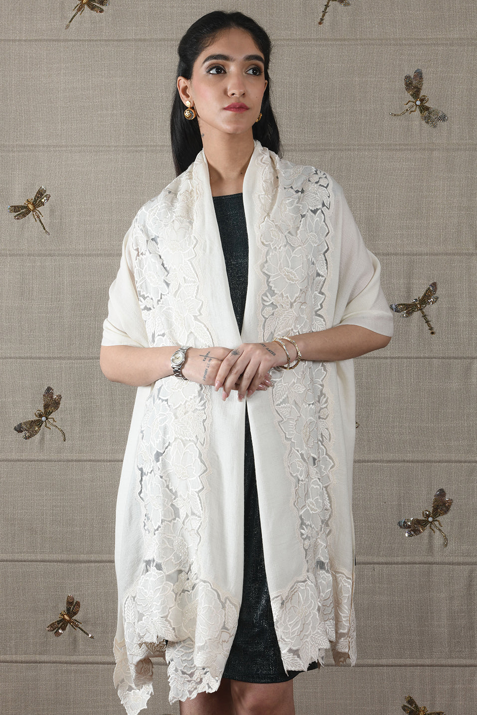 The Timeless Symphony | Embroidered Fine Wool Silk Stole