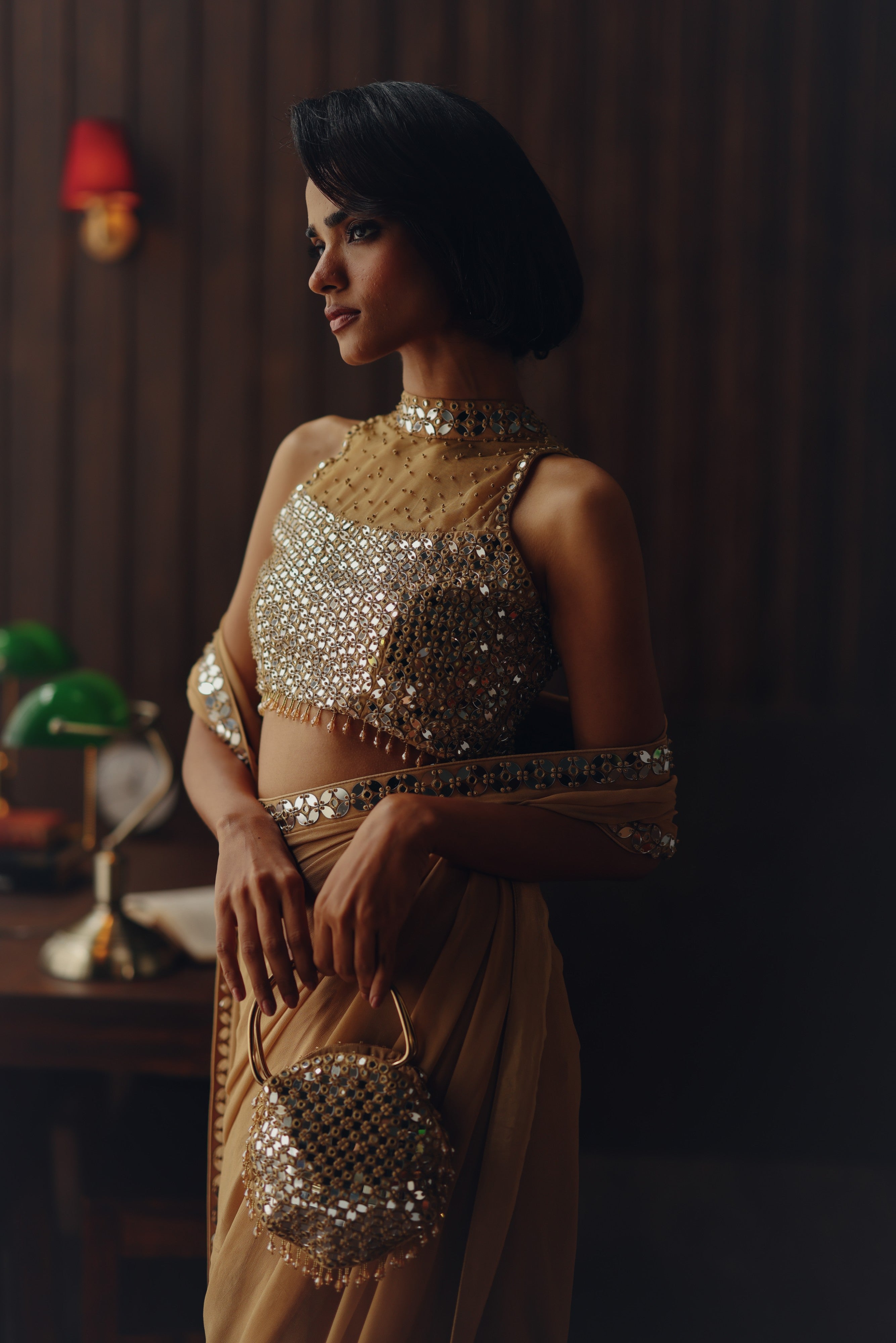 Georgette embellished saree with mirrorwork blouse