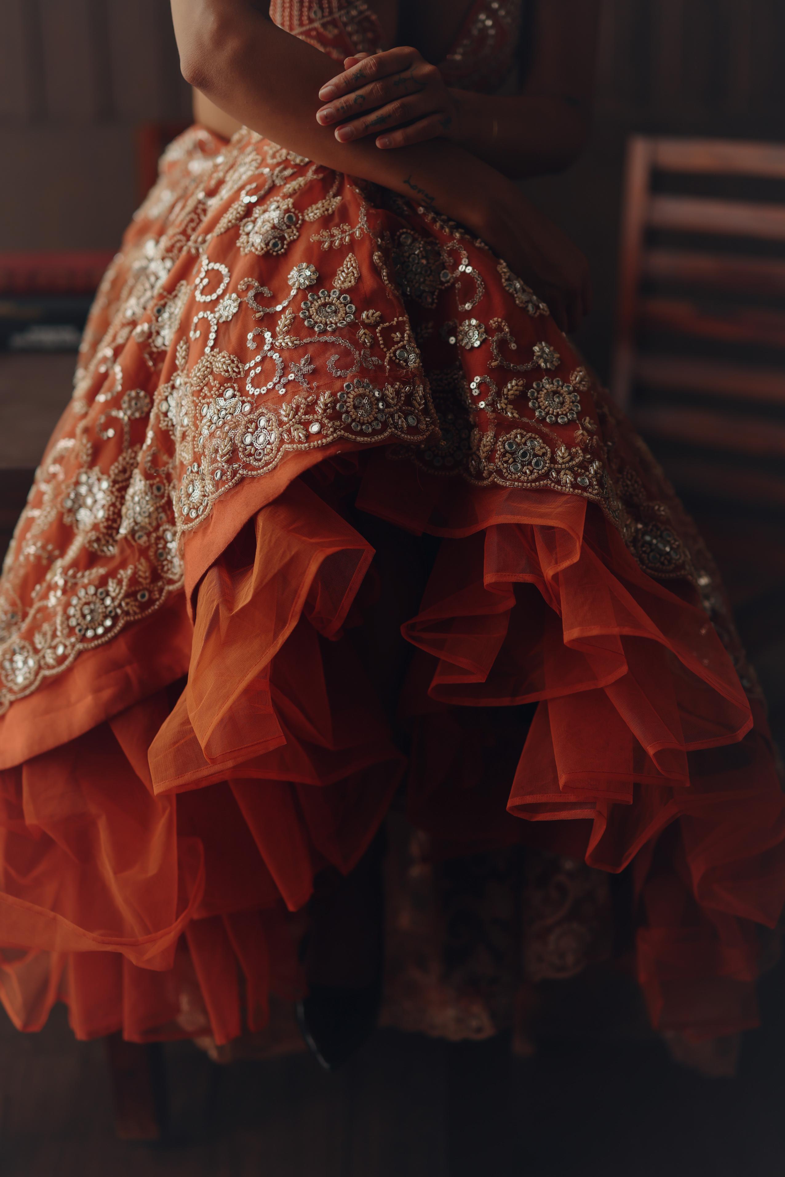 Rust Beaded Blossom Lehenga