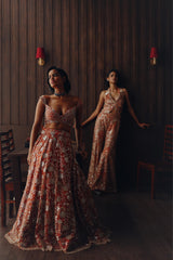 Rust Beaded Blossom Lehenga