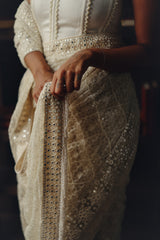 Beadwork jaal saree with corset