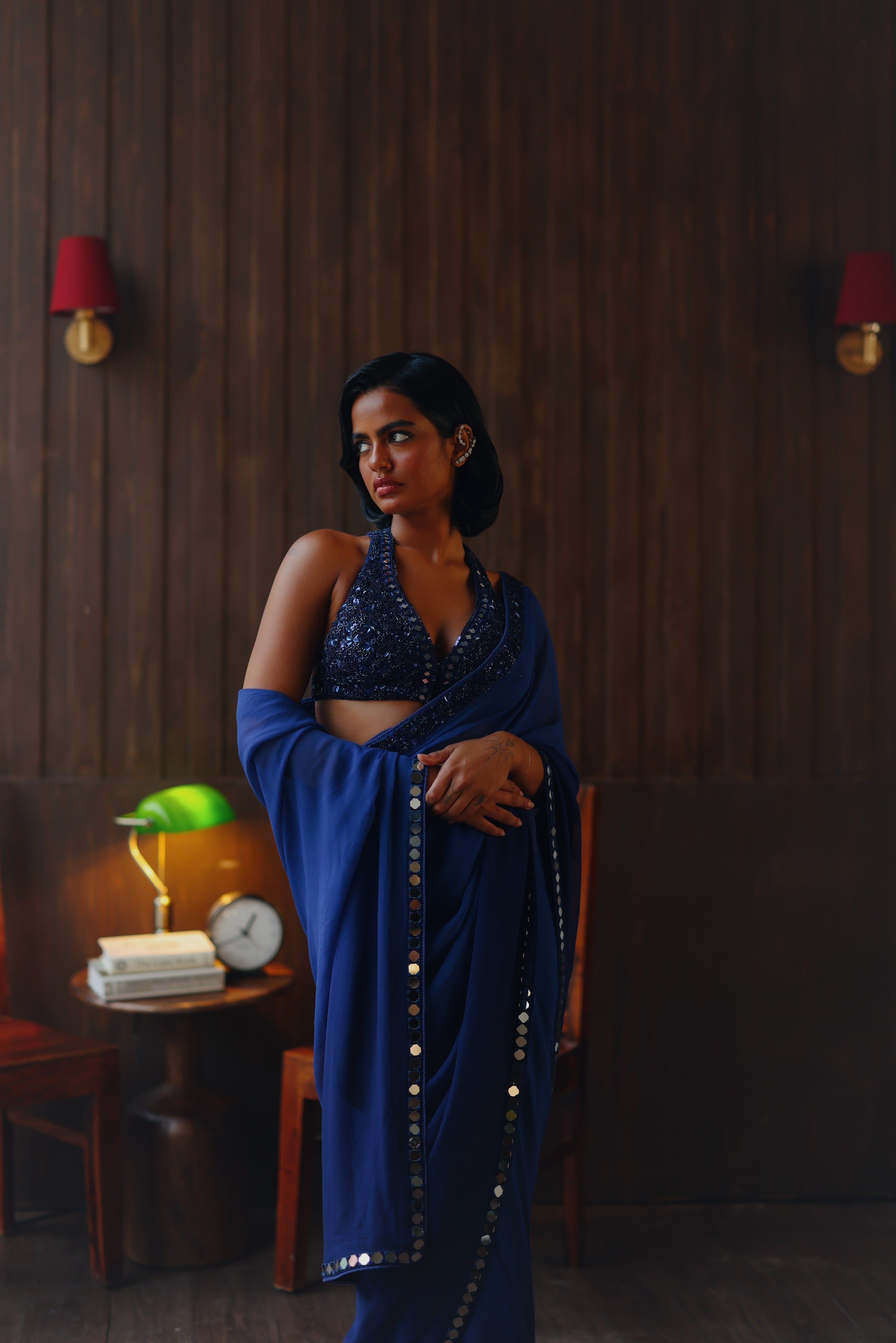 Georgette ombre embellished saree with bralette