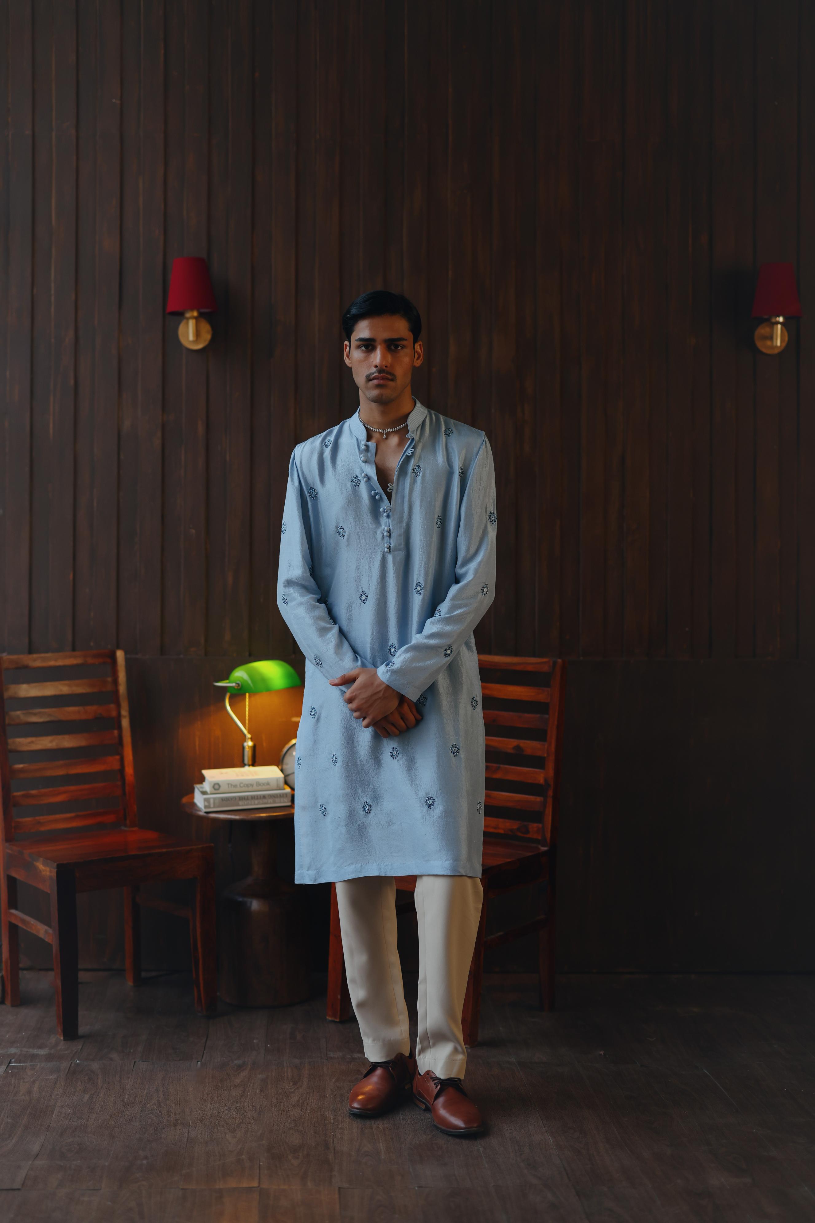Mirrorwork Beadwork Monga Silk Kurta