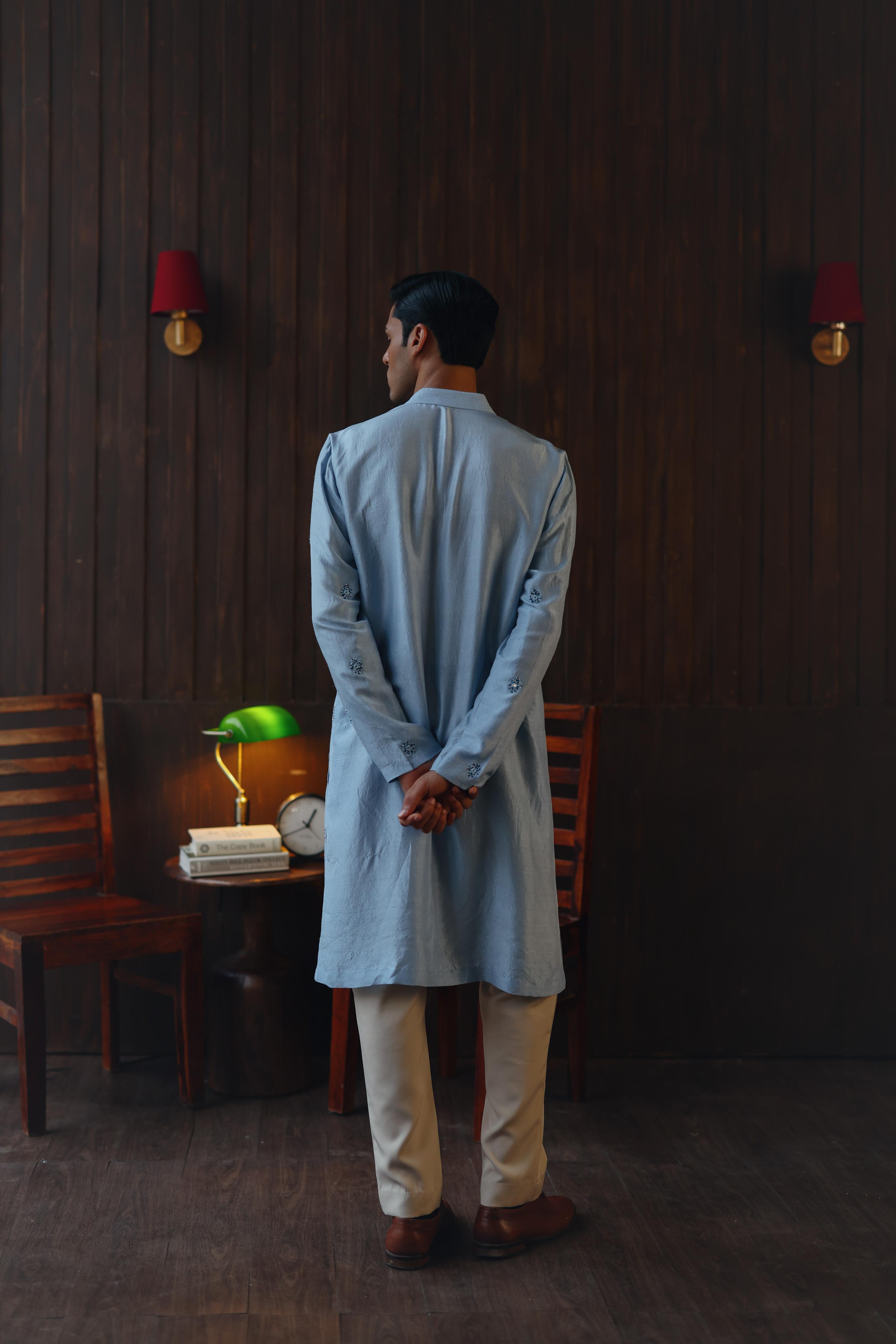 Mirrorwork Beadwork Monga Silk Kurta