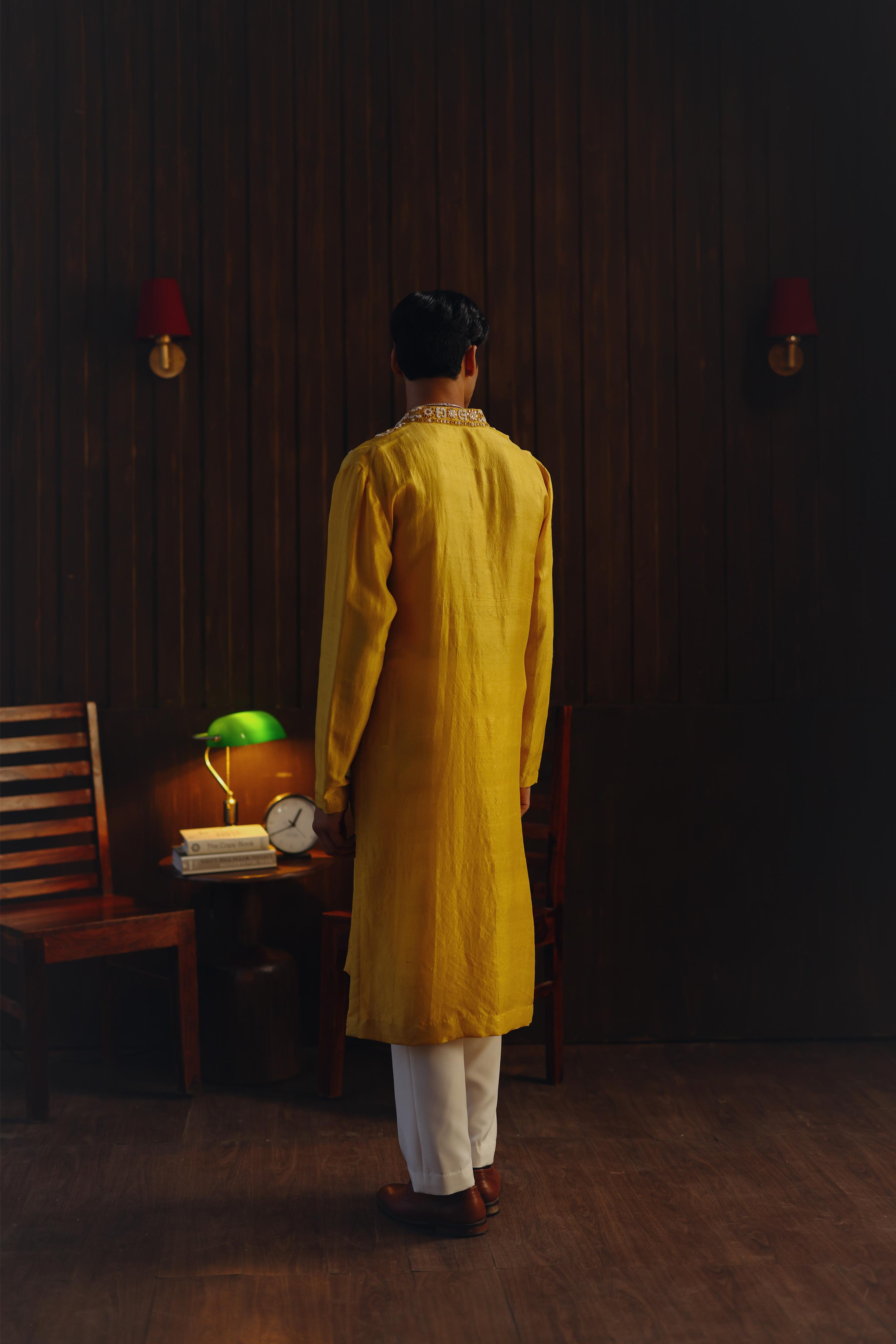Mirrorwork Beadwork Monga Silk Kurta