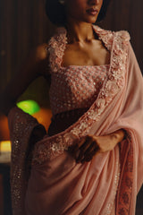 Georgette 3d flowers  embellished saree