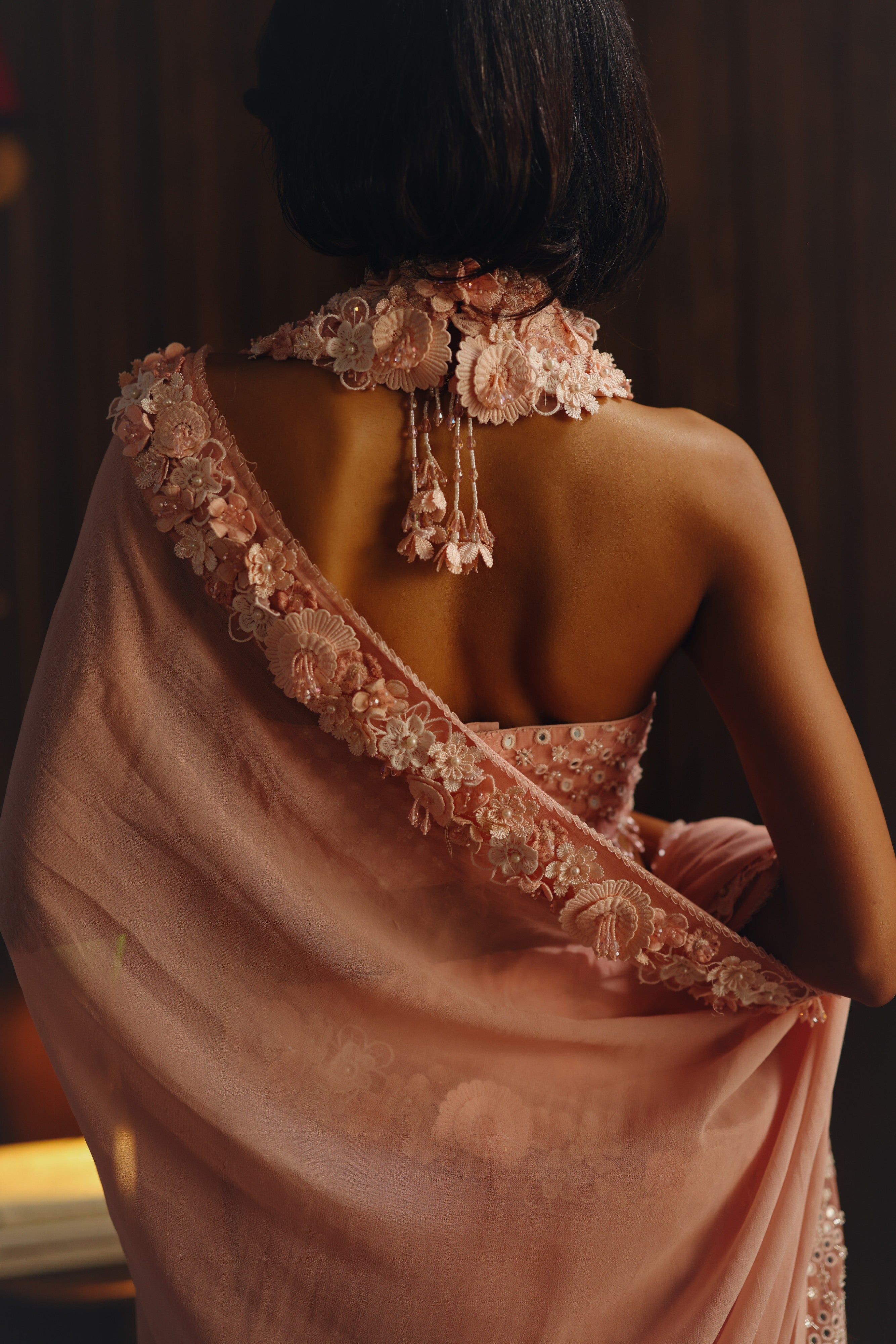 Georgette 3d flowers  embellished saree