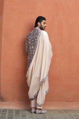 LILAC TAFETTA FLORAL EMBROIDERED ACHKAN WITH KURTA AND PANT