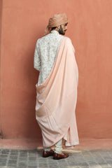 IVORY RAW SILK EMBROIDERED SHERWANI WITH MONGA TASSAR SILK KURTA AND CHURIDAR