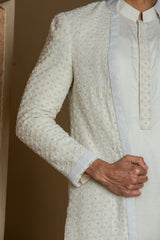 IVORY EMBROIDERED LONG JACKET WITH KURTA AND SALWAR