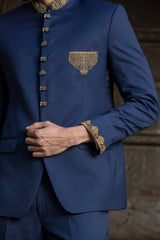 NAVY BLUE JODHPUR SUIT ZARDOZI EMBROIDERED