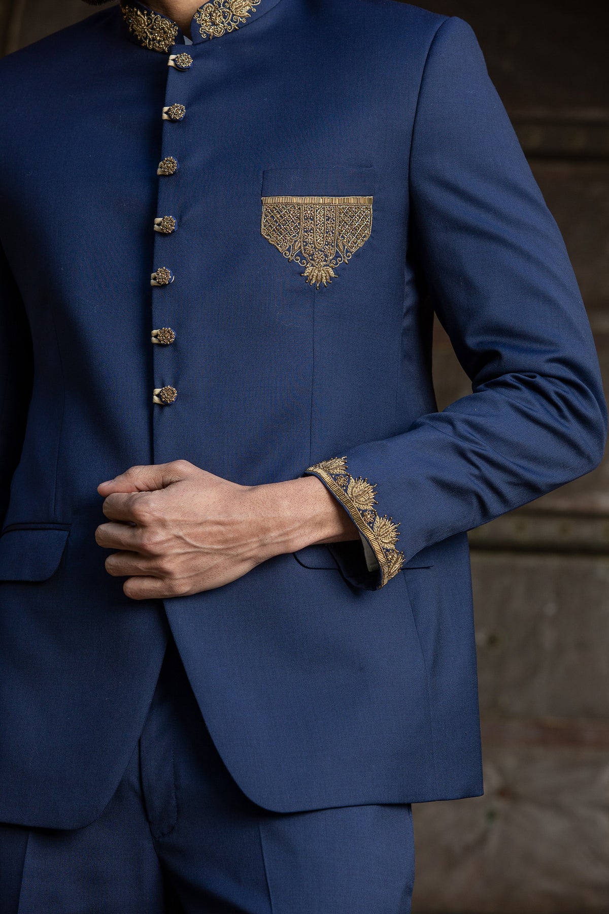 NAVY BLUE JODHPUR SUIT ZARDOZI EMBROIDERED