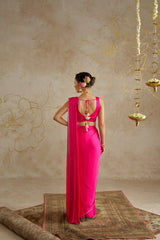 Hot Pink Satin Saree