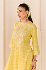 NIDA - LEMON YELLOW SHORT CHOGA WITH FARSHI SALWAR AND DUPATTA