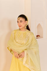 NIDA - LEMON YELLOW SHORT CHOGA WITH FARSHI SALWAR AND DUPATTA